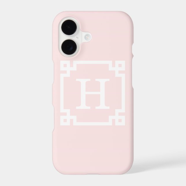 Light Pink Greek Key Frame #2 Initial Monogram Iphone Case (Back)