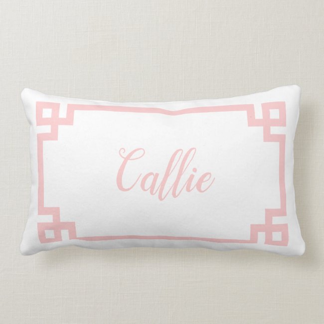 Light Pink Greek Key Script Name Monogram Lumbar Pillow