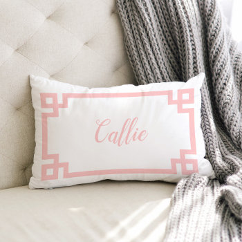 Light Pink Greek Key Script Name Monogram Lumbar Pillow by jenniferstuartdesign at Zazzle