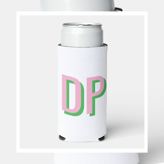 Light Pink + Green Monogram Bridesmaid Seltzer Can Cooler (Light Pink +Green Monogram Can Cooler)