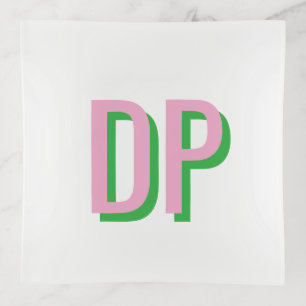 Light Pink + Green Monogram Wedding Party Proposal Trinket Tray