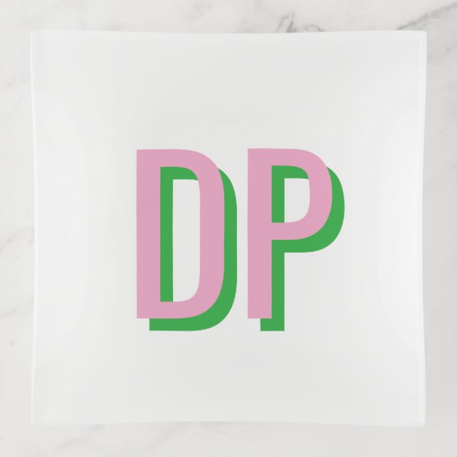 Light Pink + Green Monogram Wedding Party Proposal Trinket Tray (Front)