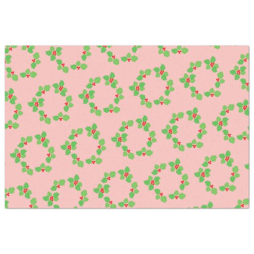 Light Pink Green Red Holly Vintage Christmas Tissue Paper