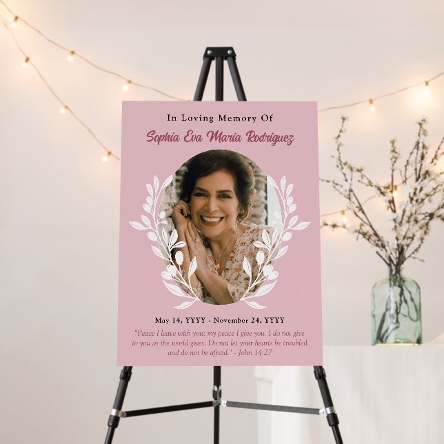 Light Pink Greenery Frame Photo Quote Memorial Foam Board (In Situ (Stand))