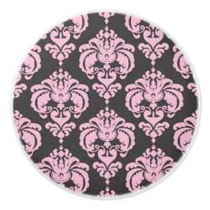 Light Pink & Grey Damask Elegant Chic Bedroom Ceramic Knob