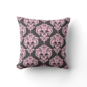 Light Pink & Grey Damask Modern Elegant Pattern Throw Pillow
