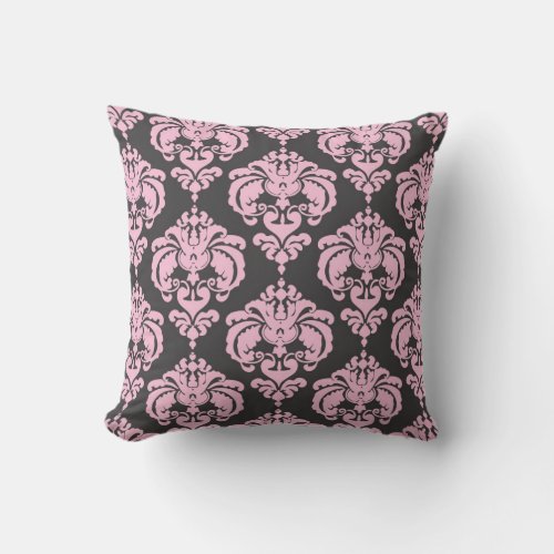 Light Pink  Grey Damask Modern Elegant Pattern Throw Pillow