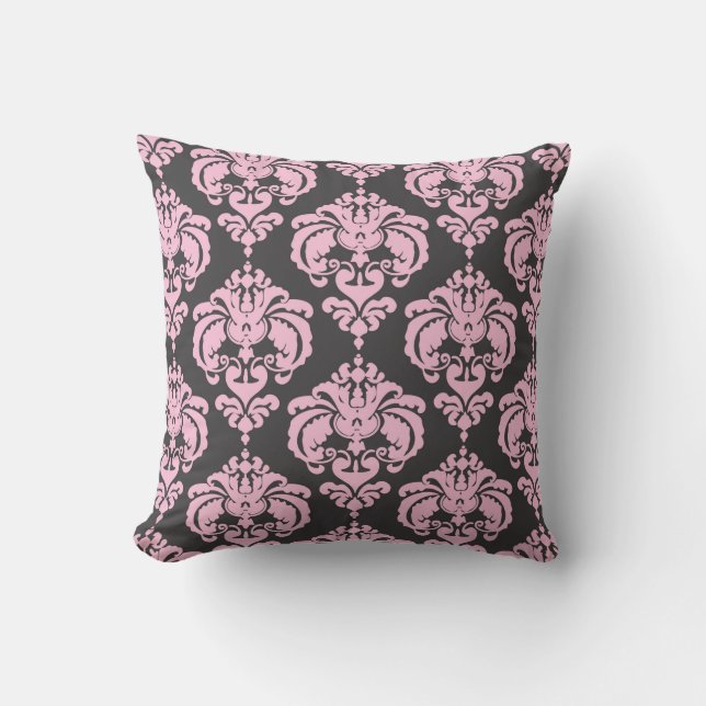 Light Pink & Grey Damask Modern Elegant Pattern Throw Pillow (Front)