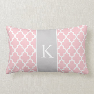 Light Pink Grey Moroccan Custom Monogram Lumbar Pillow