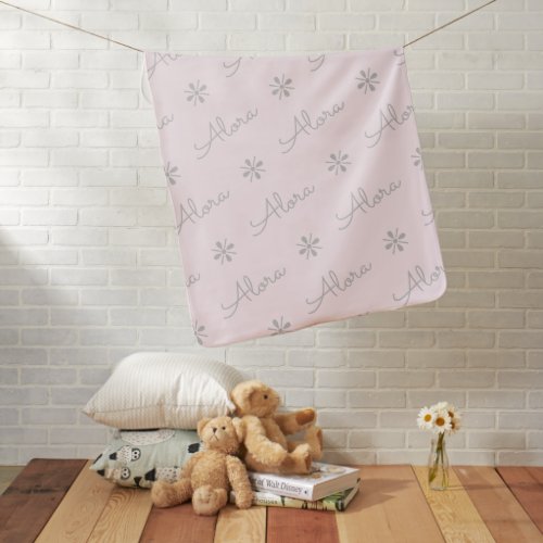 Light Pink Grey Reversible Personalized Names Baby Blanket