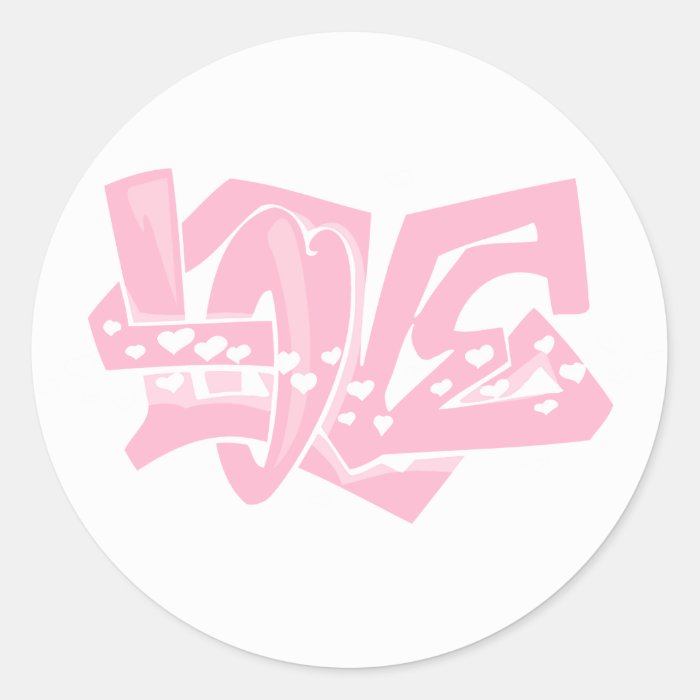 Light Pink Heart Graffiti Round Stickers