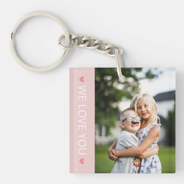 Light Pink Hearts We Love You Photo Keychain (Front)