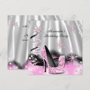 Light Pink High Heels Silver Birthday Party Invitation