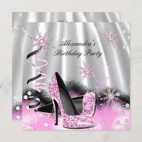 Light Pink High Heels Silver Birthday Party Invitation