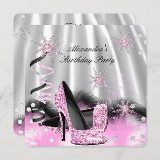 Light Pink High Heels Silver Birthday Party Invitation
