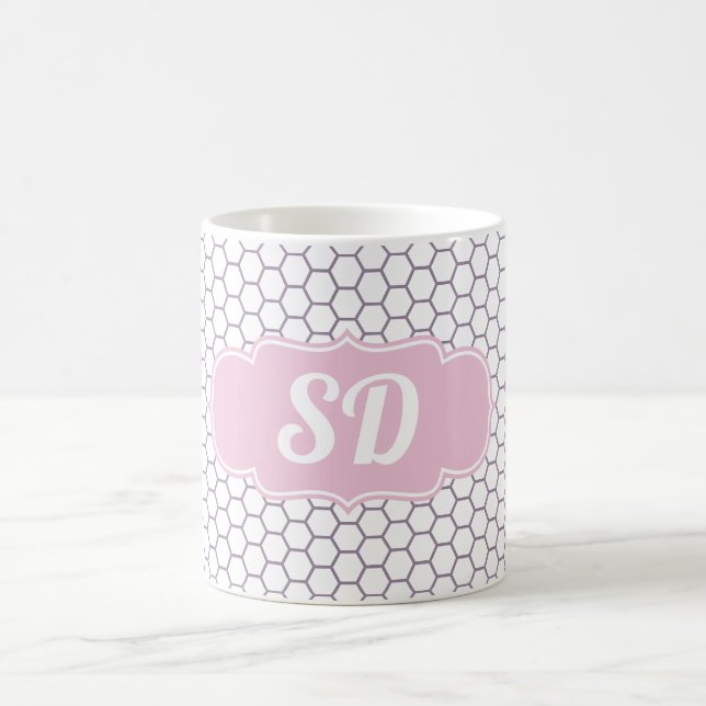 Light Pink Honeycomb Custom Monogram Coffee Mug (Center)