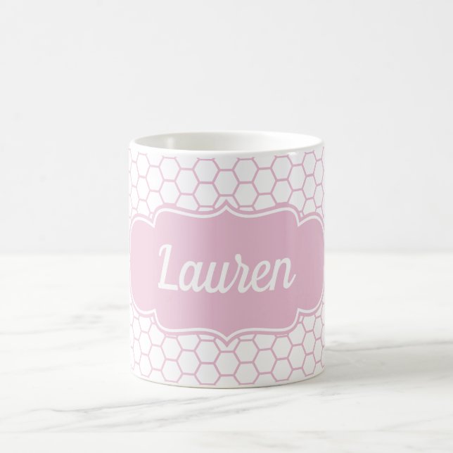 Light Pink Honeycomb Custom Monogram Coffee Mug (Center)