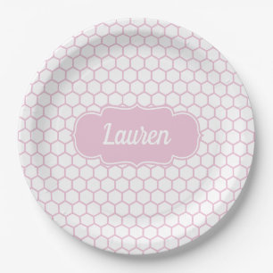 Light Pink Honeycomb Custom Monogram Paper Plates