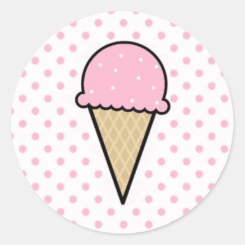 Light Pink Ice Cream Cone Classic Round Sticker by ColorStock at Zazzle