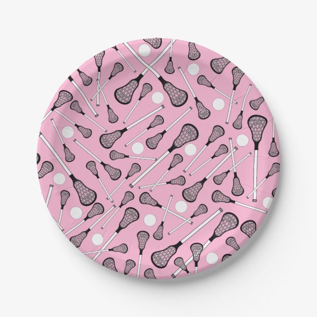 Light pink lacrosse sticks paper plates (Front)