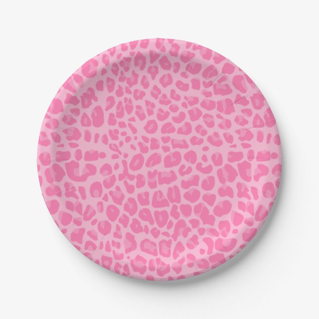 Light pink leopard print pattern paper plates (Front)