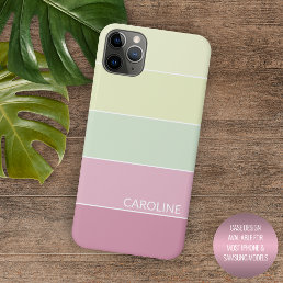 Light Pink Lime Chartreuse Green Striped Pattern iPhone 11 Pro Max Case