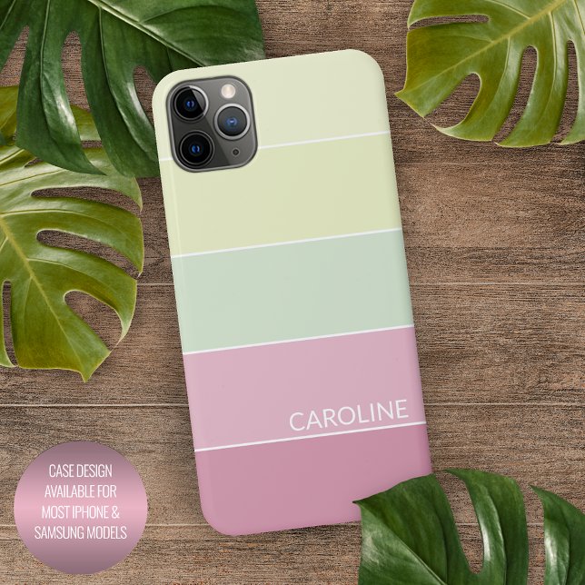 Light Pink Lime Chartreuse Green Striped Pattern iPhone Case (Creator Uploaded)