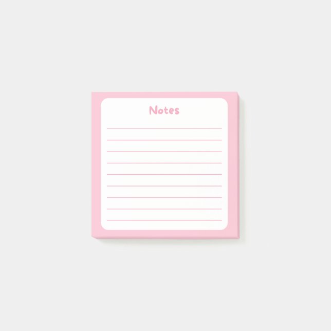 Light Pink Lined Sticky Note Pad  (Front)
