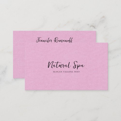 Light Pink Linen Texture Print black Typography Business Card