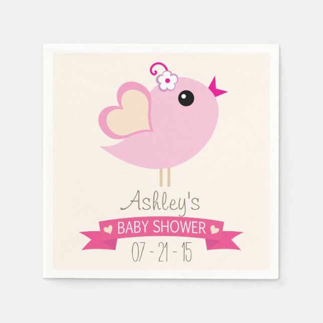 Light Pink Love Bird Baby Shower Paper Napkins (Front)