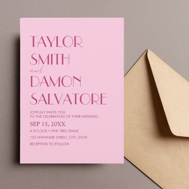 Light Pink Magenta Bold Retro Unique Wedding Invitation (Retro pink wedding invitation)