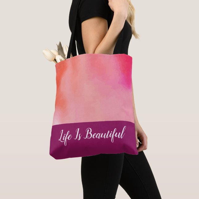 Light Pink Magenta Watercolor Tote Bag (Close Up)