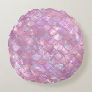 Light Pink Mermaid Print Round Pillow