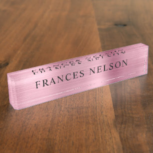 Light Pink Metallic Look Stylish Serif Desk Name Plate