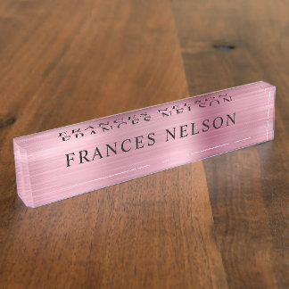 Light Pink Metallic Look Stylish Serif Desk Name Plate