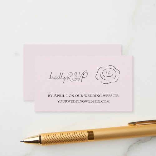 Light Pink Minimalist Flower Line Art Online RSVP Enclosure Card