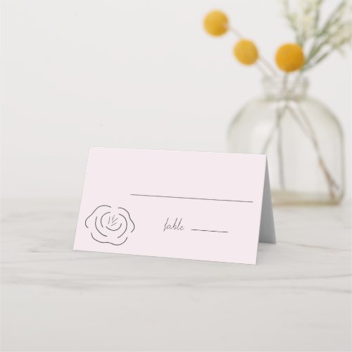 Light Pink Minimalist Flower Line Art Wedding Place Card