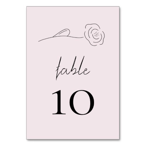 Light Pink Minimalist Flower Line Art Wedding Table Number