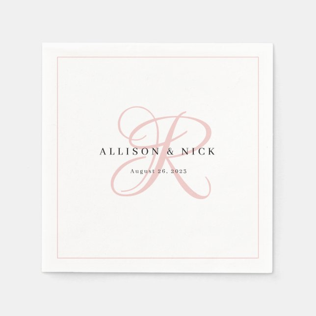 Light Pink Minimalist Monogram Wedding Napkins (Front)