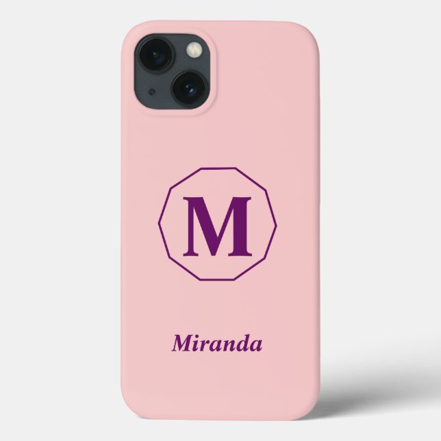 Light Pink minimalistic monogram personalized Case-Mate iPhone Case (Back)