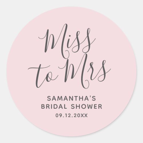 Light Pink Miss to Mrs Bridal Shower Classic Round Sticker