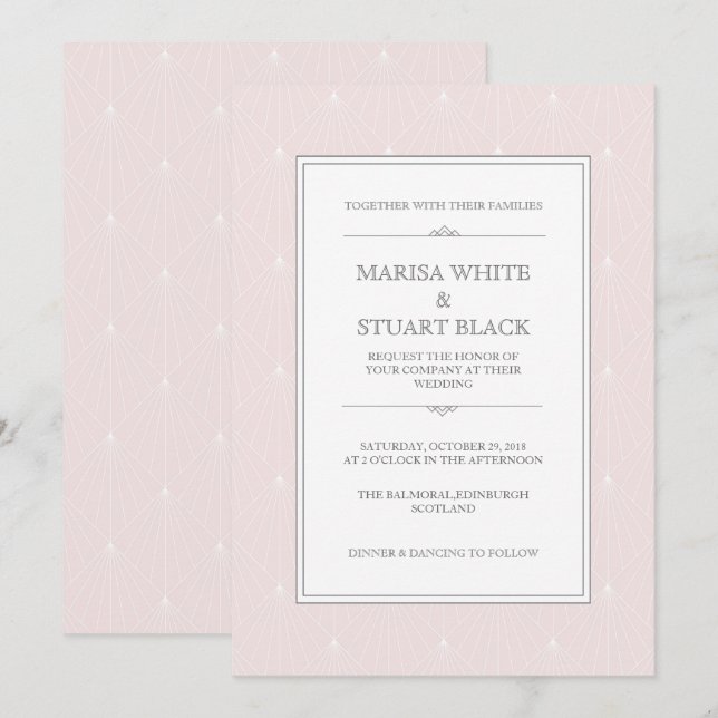 Light Pink Modern Art Deco  Wedding Invitation (Front/Back)
