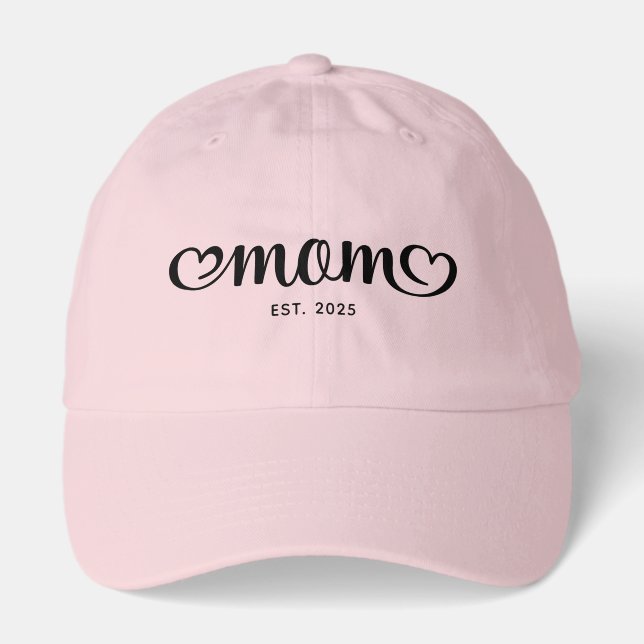 Light Pink Mom Cute Hearts Script Hat (Front)