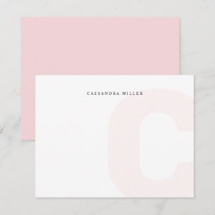 Light Pink Monogram Background Full Name Note Card