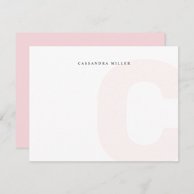 Light Pink Monogram Background Full Name Note Card (Front/Back)