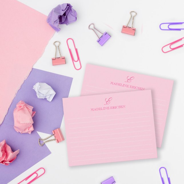 Light Pink Monogram Lined Note Card (Creator Uploaded)