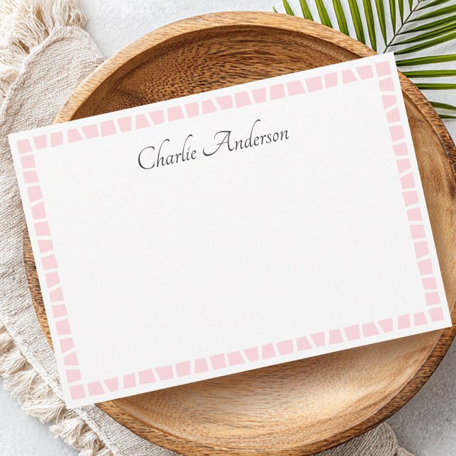 Light pink mosaic border name white note card (Light pink mosaic border name white note card)