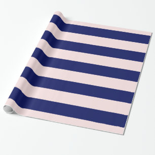 Light Pink, Navy Blue XL Stripes Pattern V Wrapping Paper