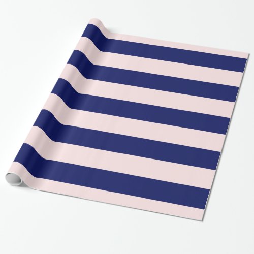 Light Pink Navy Blue XL Stripes Pattern V Wrapping Paper