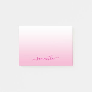 Light Pink Ombre Elegant Script Signature Name Post-it Notes